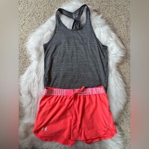 ACTIVEWEAR SET Sz S: Hot Pink Under Armour shorts/gray Z by Zella tank top